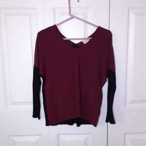 LA HEARTS XS red and black top with mid length sleeves, lightweight, wide neck